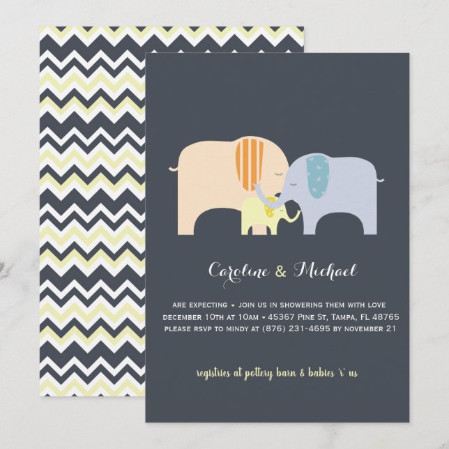 Invitation Elephant Embrace Genre Neutre Baby shower Invitati (Devant / Derrière)