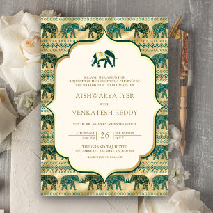 Invitation Eléphant émeraude de crème tout en un Mariage indi