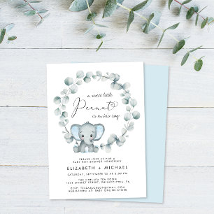 Invitation Eléphant Eucalyptus Baby Boy Couples Douche