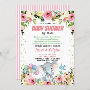 Invitation Eléphant fille baby shower par mail rose rose rose