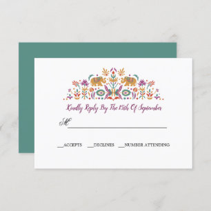 Invitation Eléphant Fleur Indien Jade vert mariage RSVP
