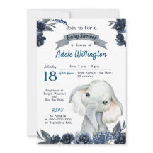 Elephant Garçon Aquarelle Floral Marine Bleu Bébé