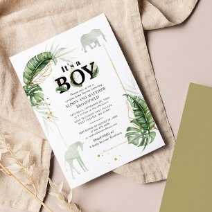 Invitation Elephant Giraffe Couples Safari Boy Baby shower