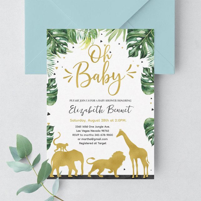 Invitation Elephant Giraffe Wild One Jungle Baby shower d'or (Créateur téléchargé)