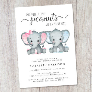 Invitation Elephant Girl Jumeaux Baby Sprinkl