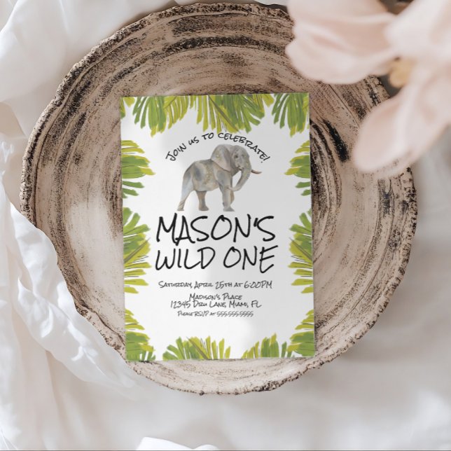 Invitation Elephant Greenery First Birthday (Créateur téléchargé)
