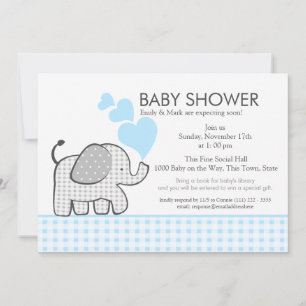 Invitation Elephant Grey En vichy Baby shower