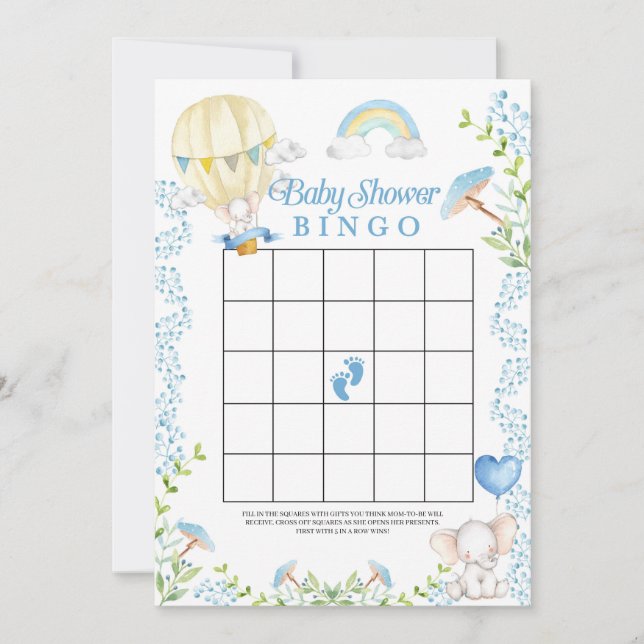 Invitation Elephant Hot Air Baby shower Bingo Jeu (Devant)