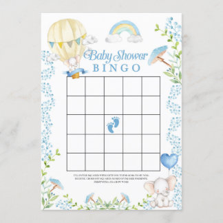 Invitation Elephant Hot Air Baby shower Bingo Jeu