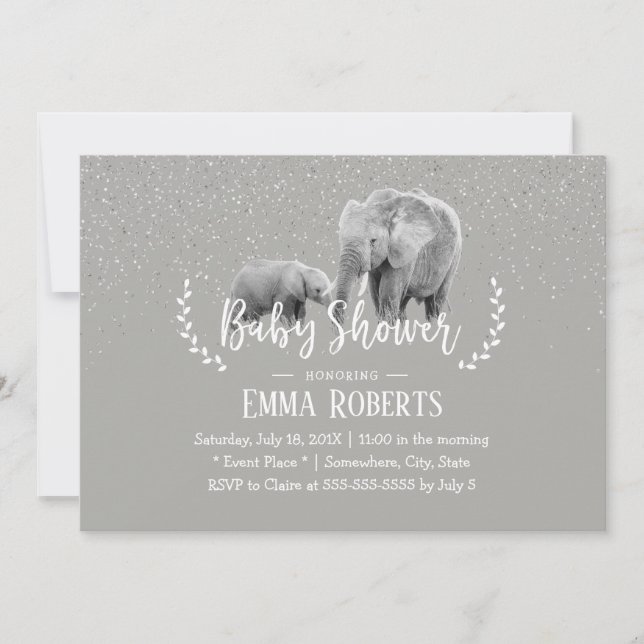 Invitation Elephant Maman & Baby Elegant Baby shower Safari (Devant)