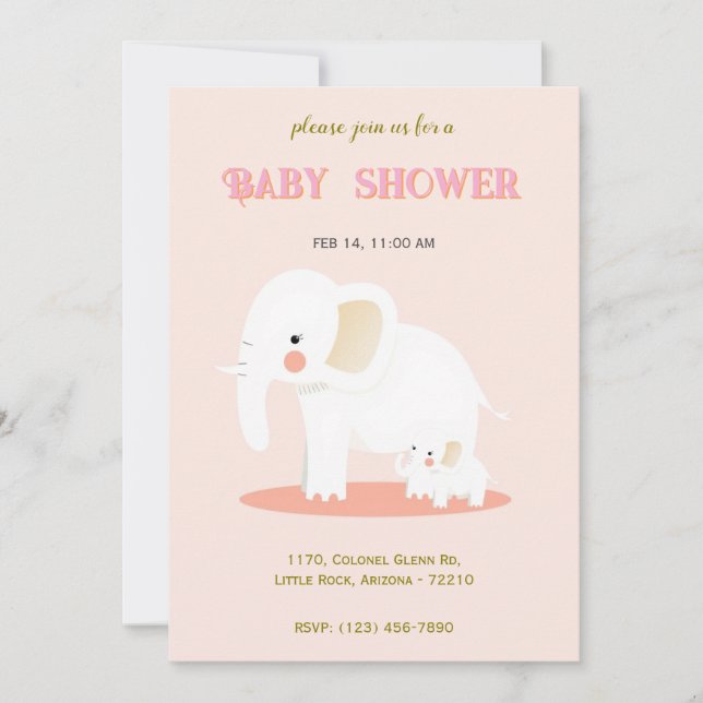 Invitation Elephant maman et bébé mignonne douche (Devant)