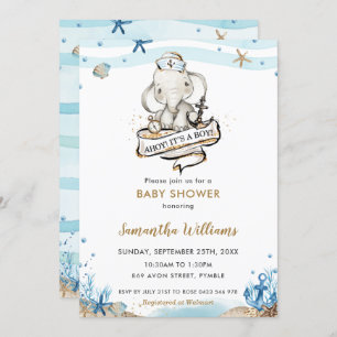 Invitation Eléphant marin mignon Ahoy C'est un Baby shower ga