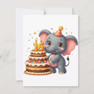 Invitation Éléphant mignon 16e anniversaire