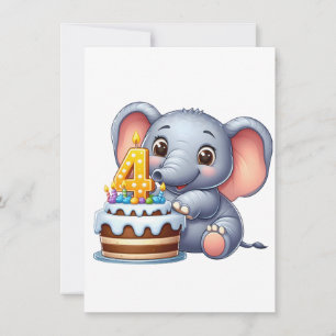 Invitation Éléphant Mignon 4ème Anniversaire