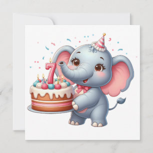 Invitation Éléphant Mignon 7ème Anniversaire