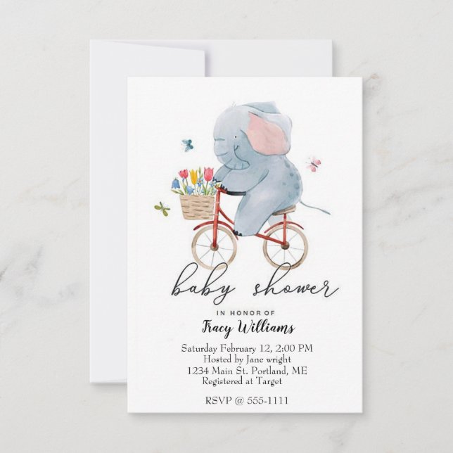 Invitation Éléphant mignon à vélo (Devant)