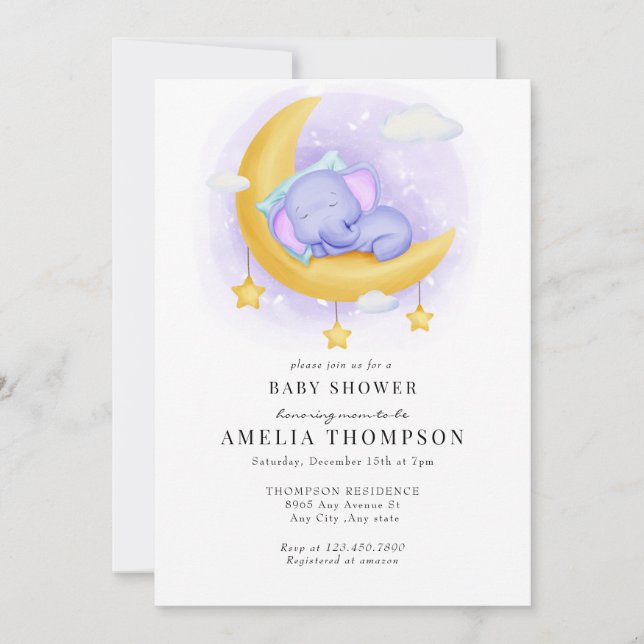 Invitation Eléphant mignon | Baby shower Animaux (Devant)