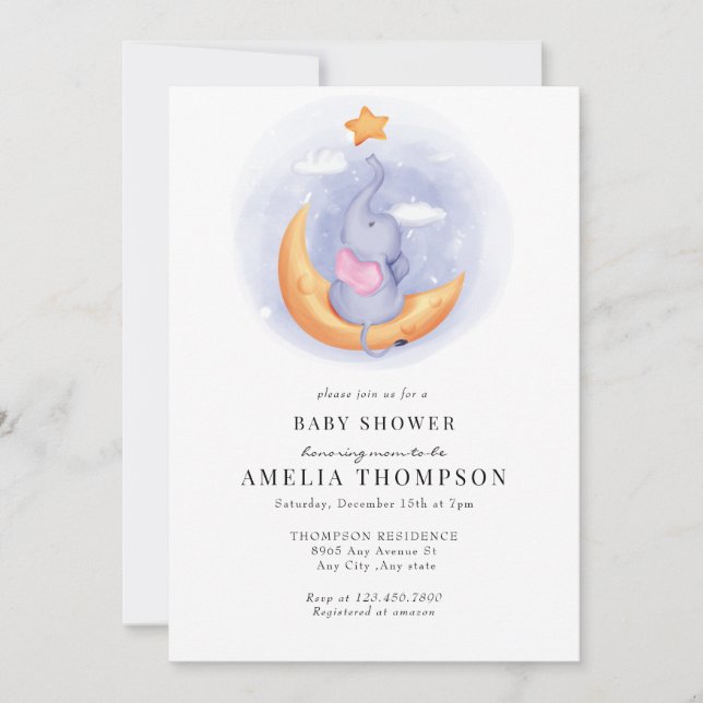 Invitation Eléphant mignon | Baby shower Animaux (Devant)