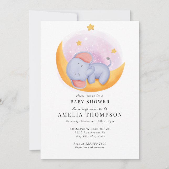 Invitation Eléphant mignon | Baby shower Animaux (Devant)