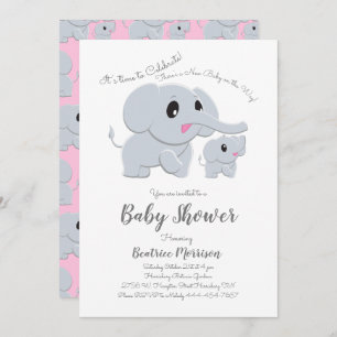 Invitation Eléphant mignon Baby shower rose fille