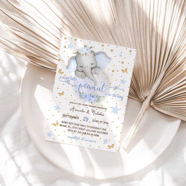 Invitation Eléphant mignon Botanique Élégant Baby Boy Douche (Créateur téléchargé)