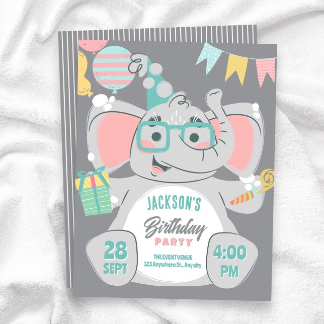 Invitation Éléphant mignon d'anniversaire  (Créateur téléchargé)