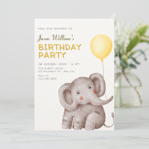 Invitation Éléphant mignon et ballon d'anniversaire
