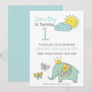 Invitation Eléphant mignon et papillons personnalisés