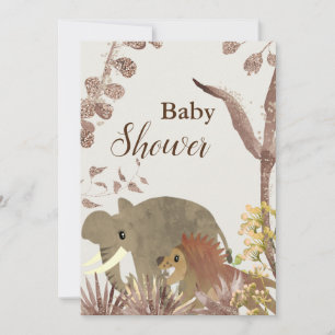 Invitation Eléphant mignon, Lion et Baby shower d'art floral