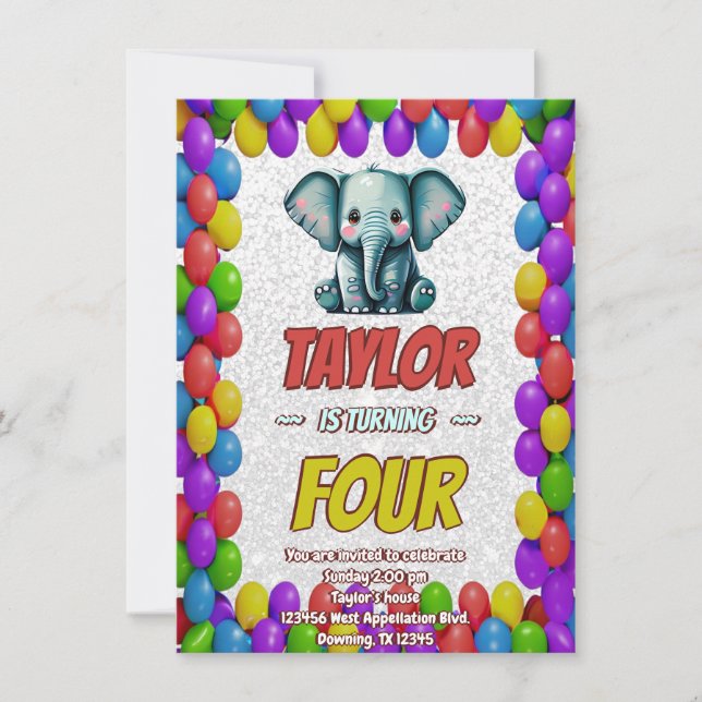 Invitation Eléphant mignon Personnalisé Anniversaire Invitati (Devant)