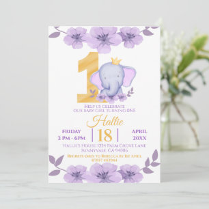 Invitation Eléphant mou Floral 1er anniversaire