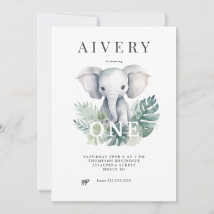 Invitation Eléphant Neutral Cute Premier Anniversaire Invitat