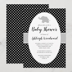 Invitation Eléphant noir blanc Polka Baby shower point