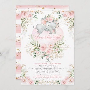 Invitation Eléphant Or Blush Feminine Baby shower Par Mail