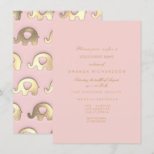Invitation Eléphant Parties scintillant rose or Anniversaire