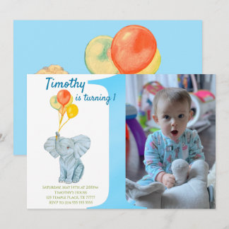 Invitation Eléphant Personnalisé Premier Anniversaire Garçon 