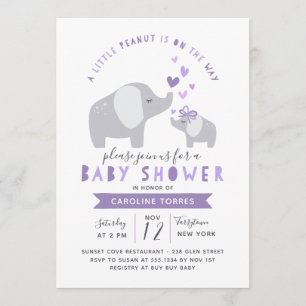 Invitation Eléphant Petit Arachide   BABY SHOWER   Violet