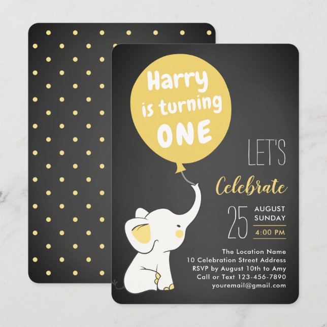 Invitation Eléphant Premier Anniversaire | 1er anniversaire (Devant / Derrière)