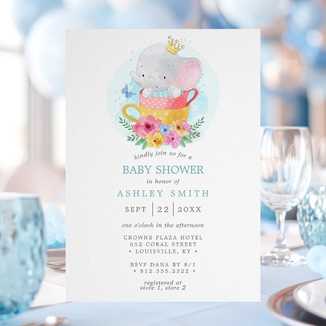 Invitation Elephant Prince Teacup Baby shower garçon (Créateur téléchargé)