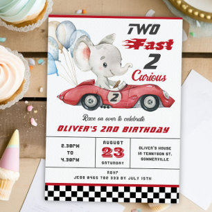 Invitation Elephant Red Race Car Deux Fast 2e Anniversaire