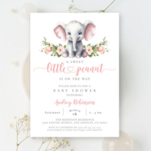 Invitation Eléphant rose Petit Arachide Bébé Fille Douche