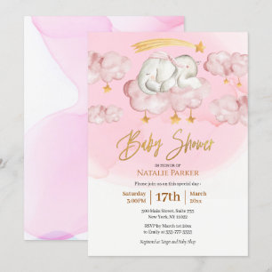 Invitation Eléphant rose Twinkle Little Star Girl Baby shower