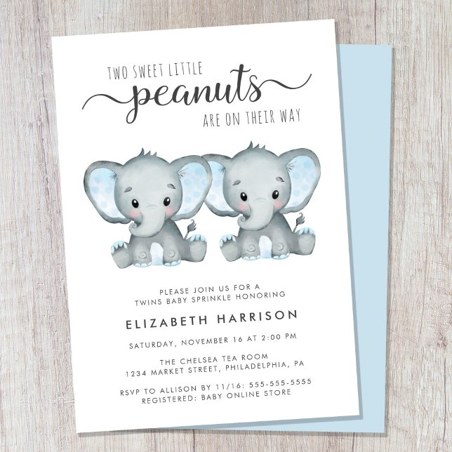 Invitation Elephant Twin Boys Baby Sprinkl (Créateur téléchargé)