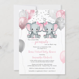 Invitation Eléphant Twin Girls Balloon Baby shower virtuel da