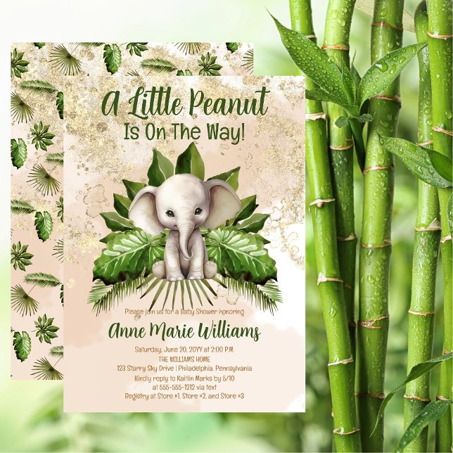 Invitation Elephant Un Peu D'Arachide Est En Chemin Baby show (Cute Tropical Safari Elephant "A Little Peanut Is On The Way" Baby Shower Invitation)