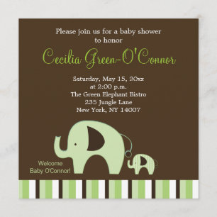Invitation Eléphant vert (garçon ou fille neutre) 5x5 Invitat