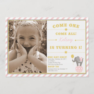Invitation Éléphant vintage de cirque - ęr anniversaire
