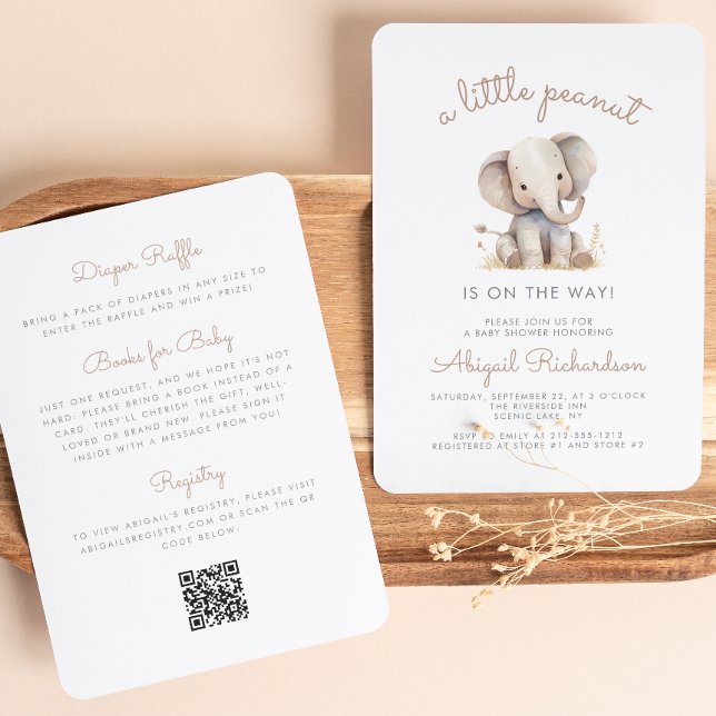 Invitation Éléphanteau Écureuil Mignon Code QR Baby Shower (Créateur téléchargé)