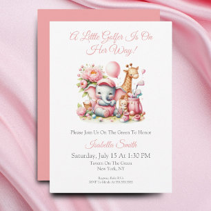 Invitation Éléphanteau et girafe fille rose pour Baby Shower