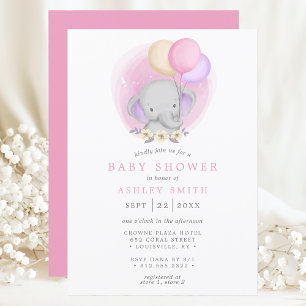 Invitation Éléphants Ballons Floraux Aquarelle Baby Shower